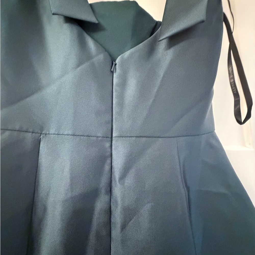 New ALFRED SUNG Bow Strap Satin Twill Trumpet Gown in color EverGreen - Picture 7 of 10